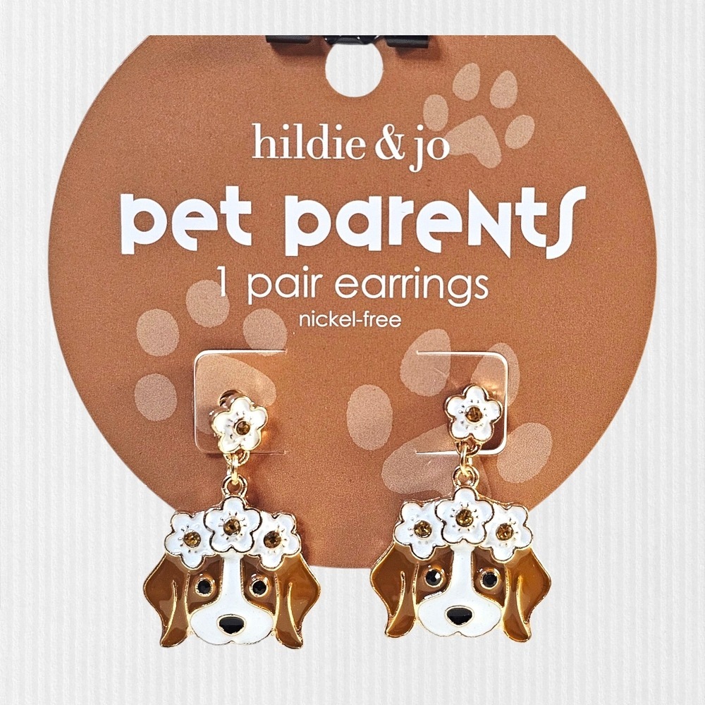 Dog Enamel Earrings Drop Floral Pup Design Hildie & Jo Pet Parents Dog‎ Lover